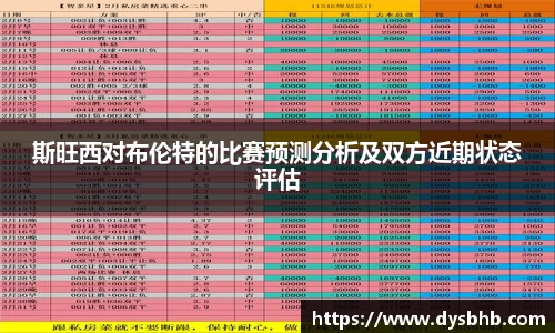 斯旺西对布伦特的比赛预测分析及双方近期状态评估